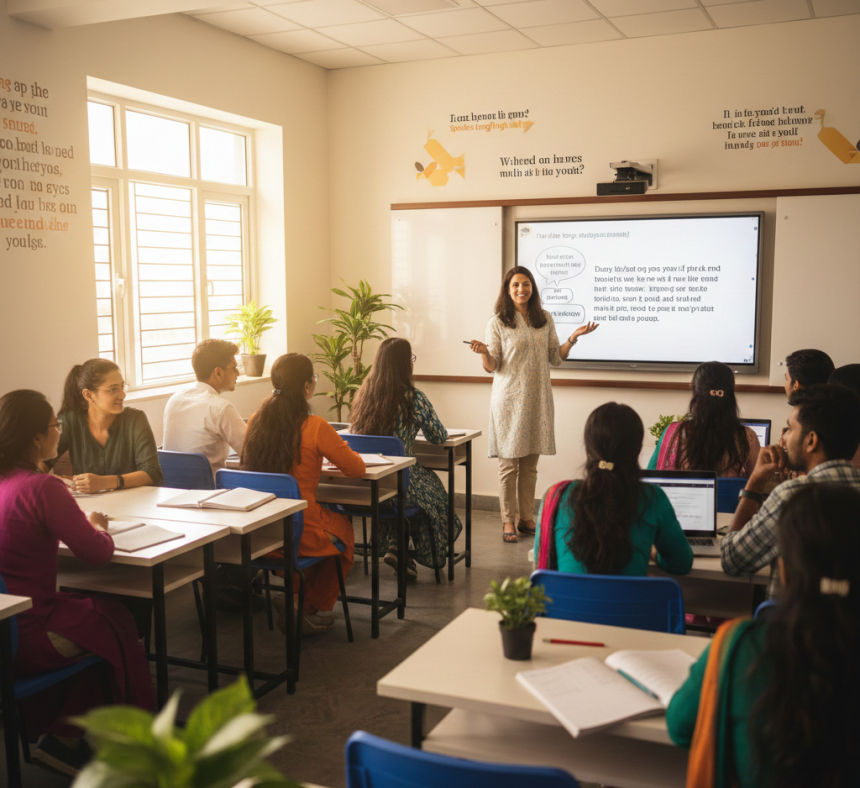 students learning spoken english at ai computer classes indore